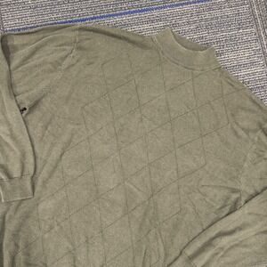 Men's Cassel‎ XL Olive Green Argyle Knit Mock Neck Sweater Pullover